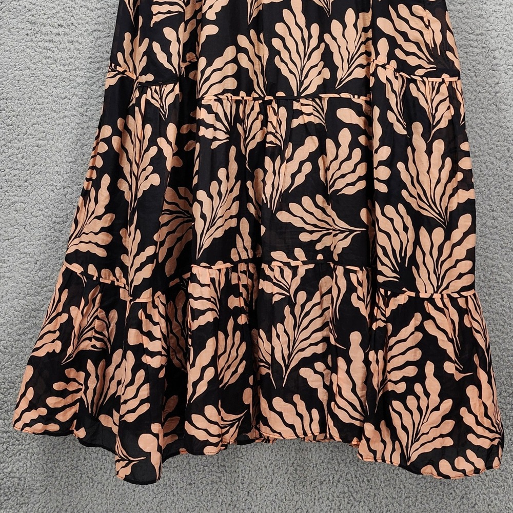 Diane von Furstenberg Black Peach Leaf Print Tiered Mini Dress Womens Medium M‎ - Picture 11 of 12